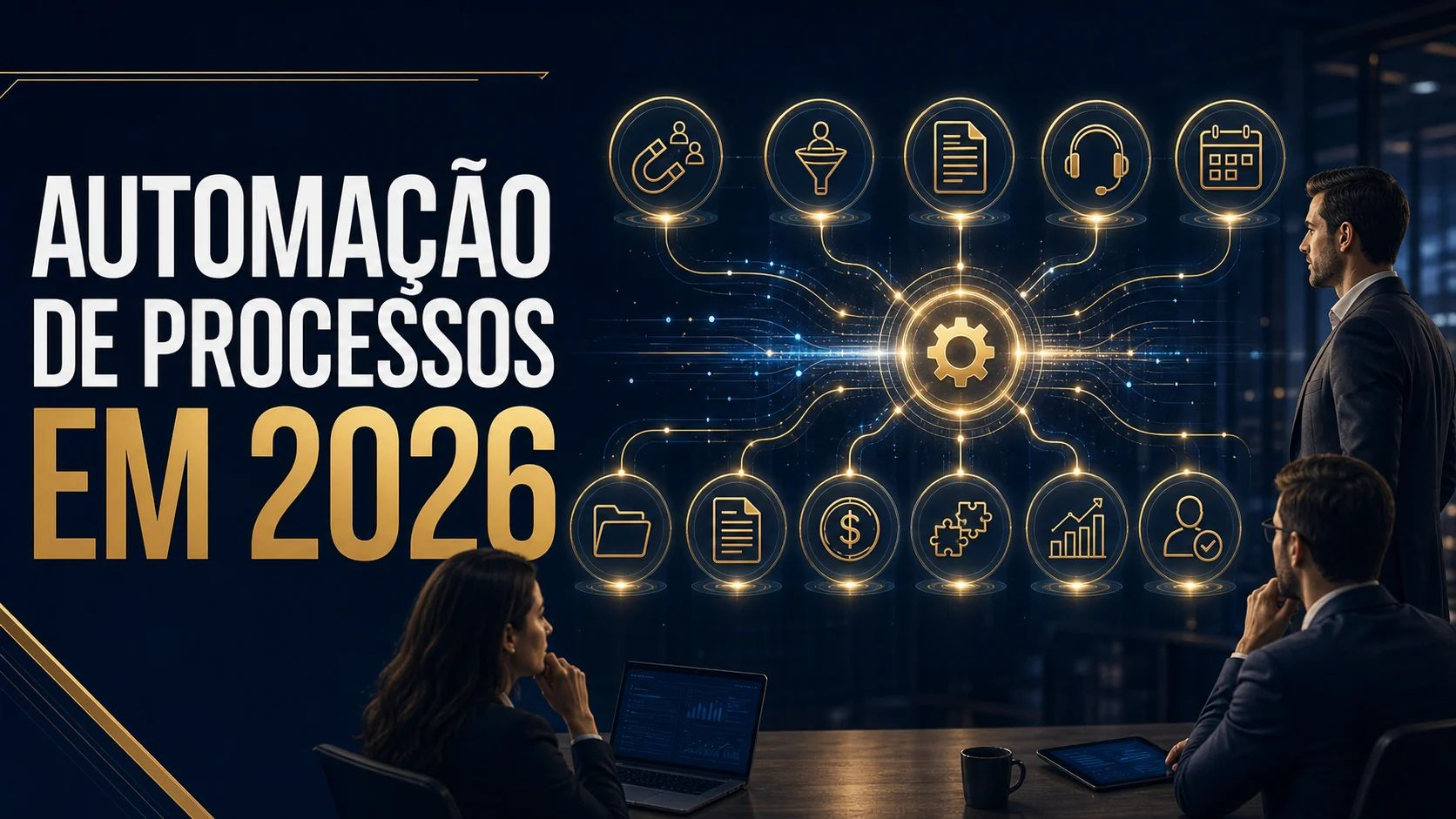 Automação de processos empresariais conectando etapas de vendas, documentos, atendimento e agenda